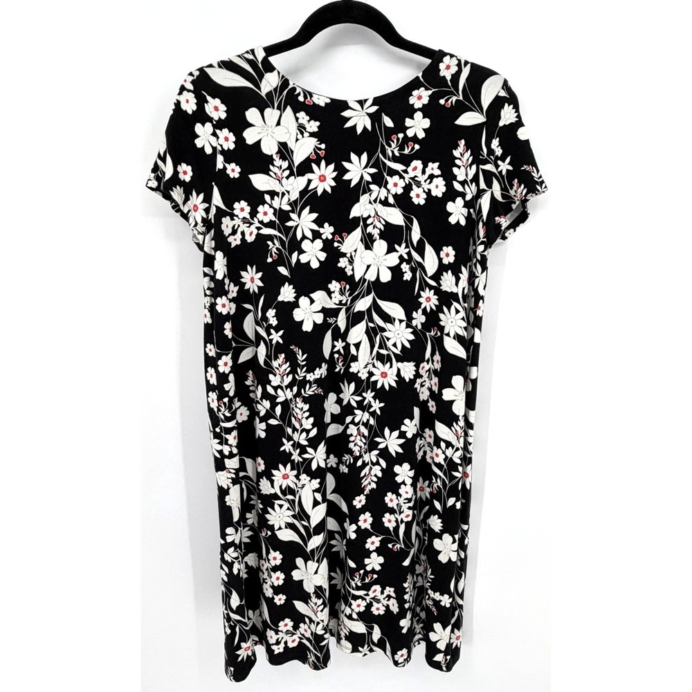 J‎ Jill Wearever Collection Black Floral Shift Dress MP Comfy Easy Wear